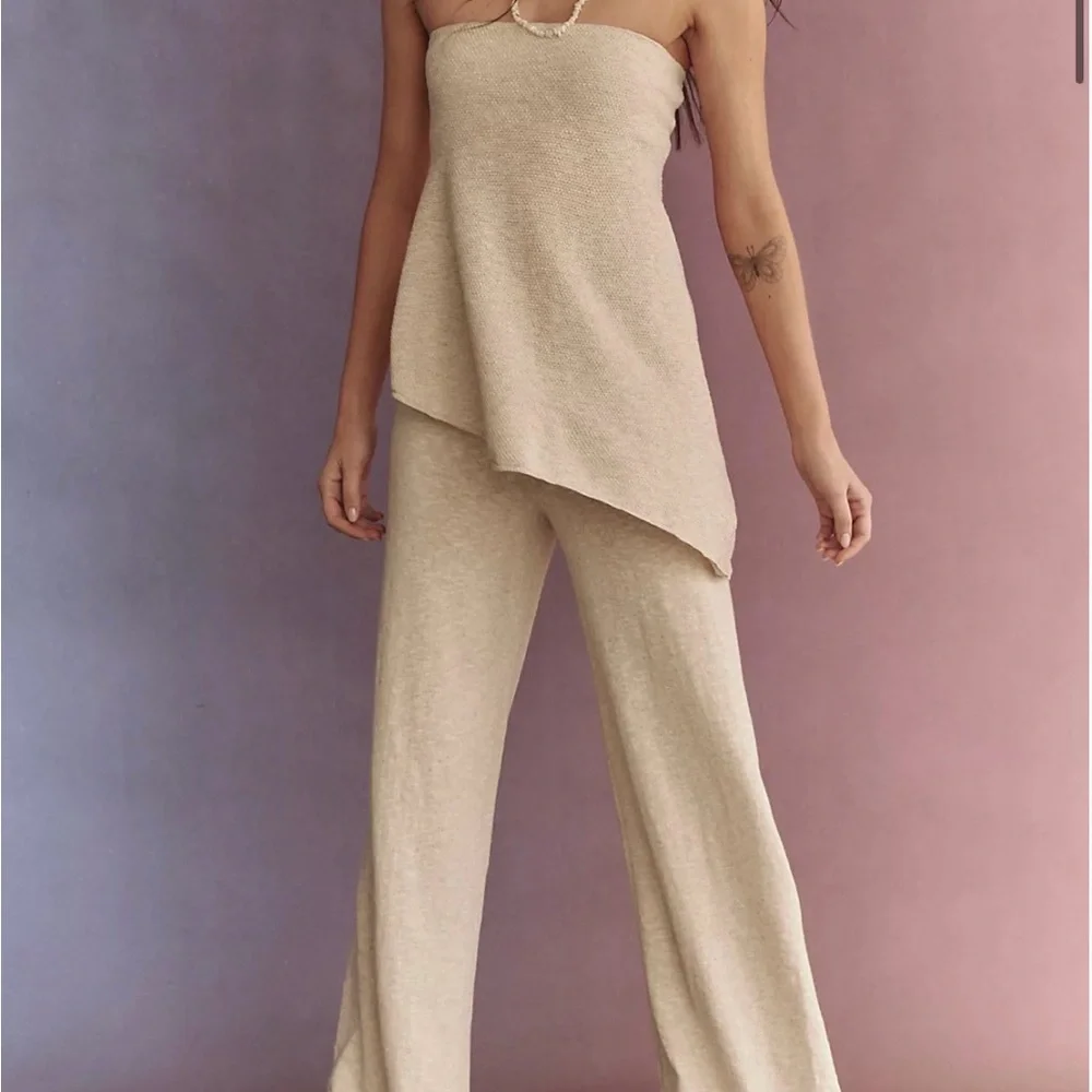 Free People Cream Knit One-Shoulder Top